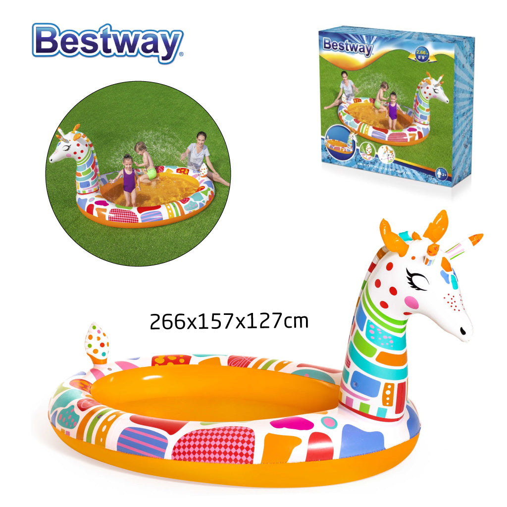 مسبح أطفال دائري قابل للنفخ زرافة مع رشاش ماء Bestway 53089 - Piscine Gonflable Ronde Girafe Enfants avec Arroseur Bestway 53089