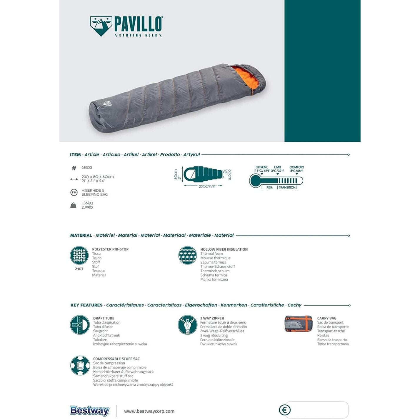 كيس نوم بافيلو هيبر هايد 5 بيست واي 68103 للتخييم - Sac de Couchage Pavillo Hiberhide 5 Bestway 68103 pour Camping