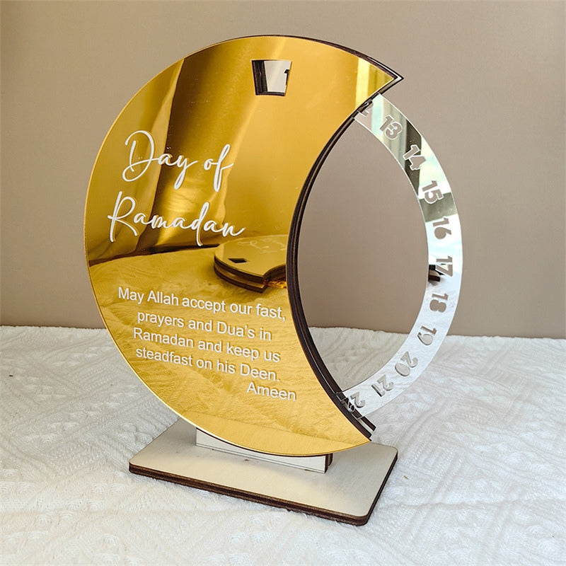 Calendrier rotatif pour compte à rebours du Ramadan , En acrylique effet miroir Grand Format ديكور رزنامة شهر رمضان حجم كبير ذهبي