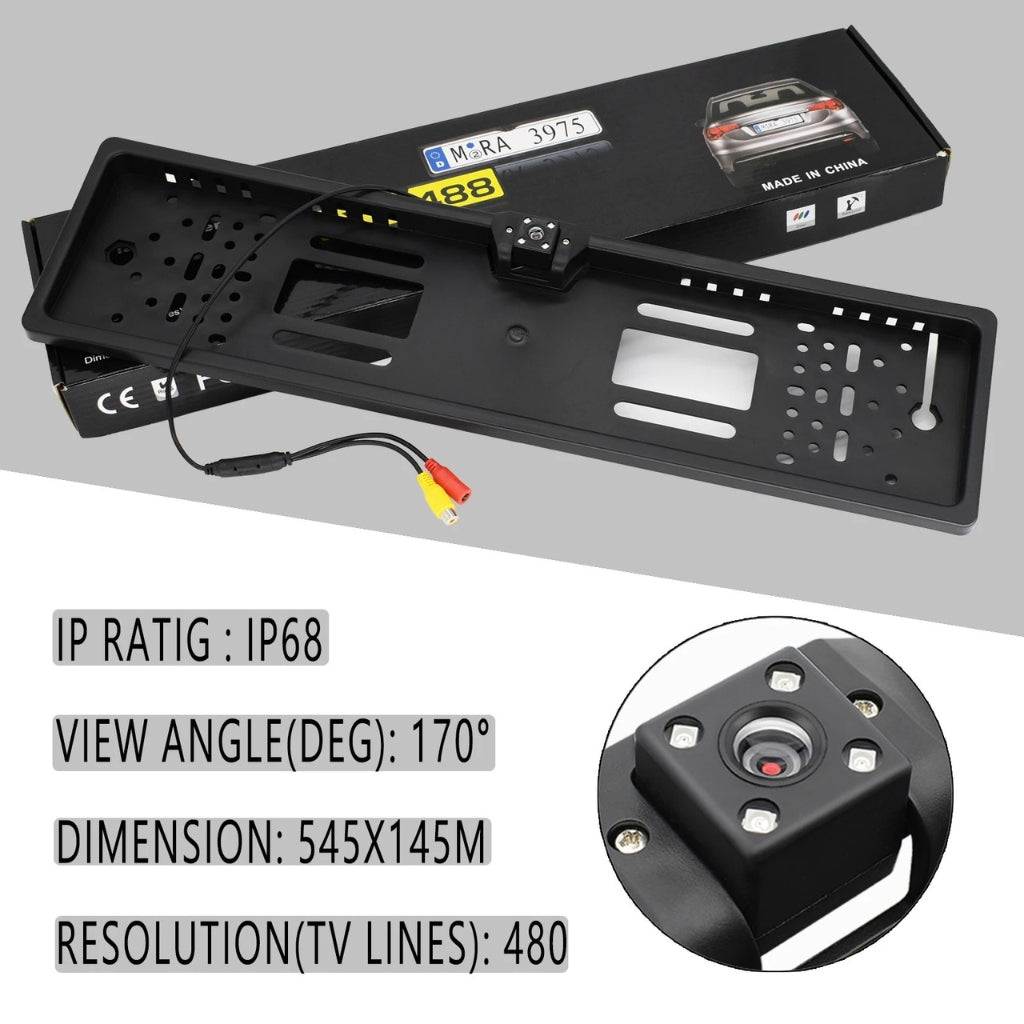Caméra de recul HD pour voiture, Avec cadre de plaque d'immatriculation Standard , étanche, Vision nocturne, 4 LED