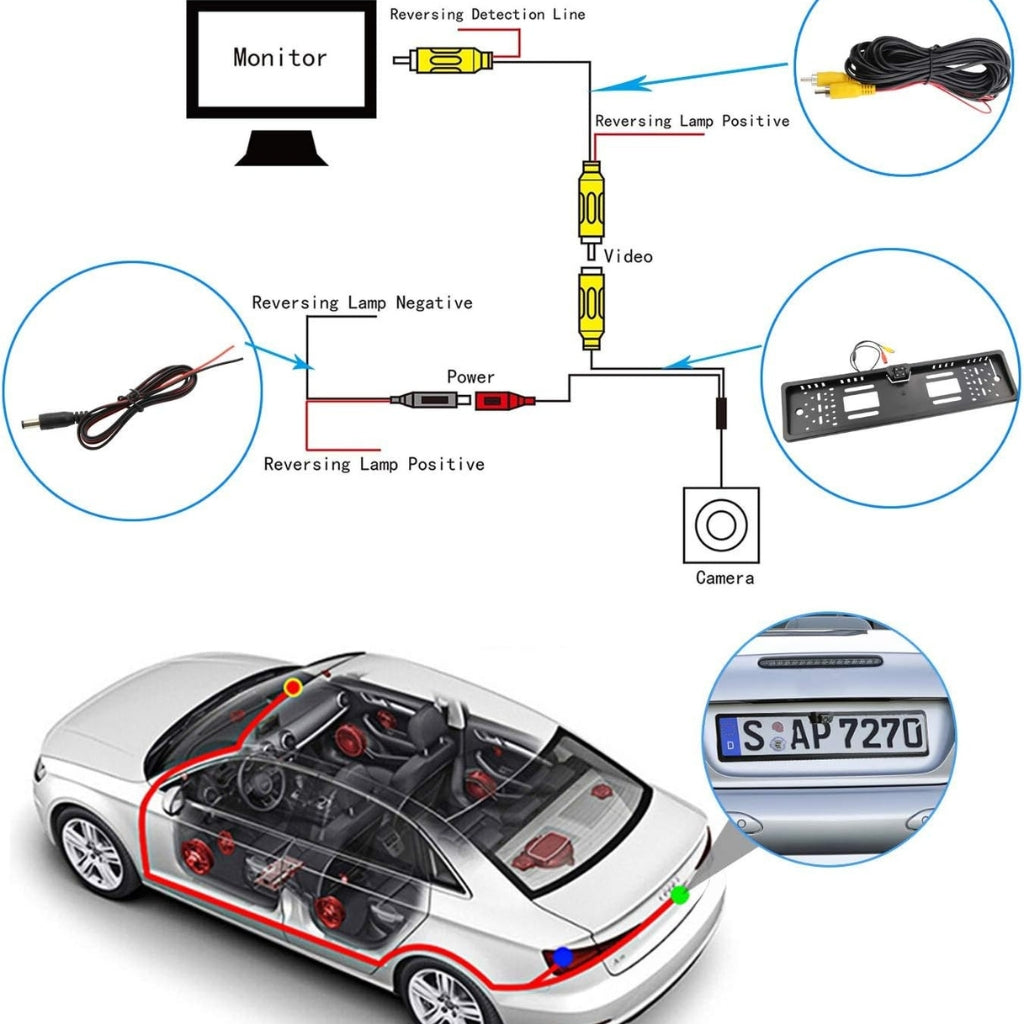 Caméra de recul HD pour voiture, Avec cadre de plaque d'immatriculation Standard , étanche, Vision nocturne, 4 LED
