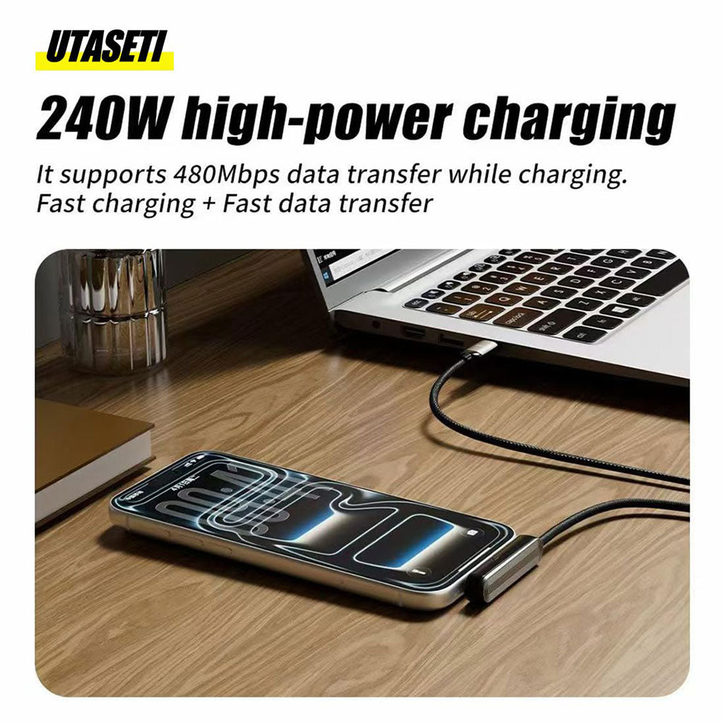 كابل شحن USB-C فائق السرعة 240 واط مع حامل هاتف مدمج وموصل 90 درجة - Câble USB-C 240W Ultra Rapide avec Support Téléphone Intégré & Connecteur 90°