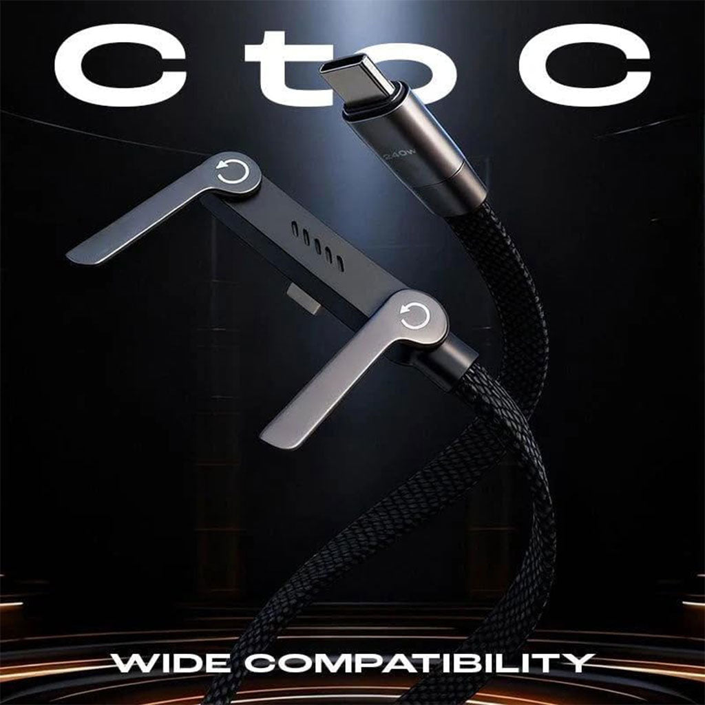 كابل شحن USB-C فائق السرعة 240 واط مع حامل هاتف مدمج وموصل 90 درجة - Câble USB-C 240W Ultra Rapide avec Support Téléphone Intégré & Connecteur 90°