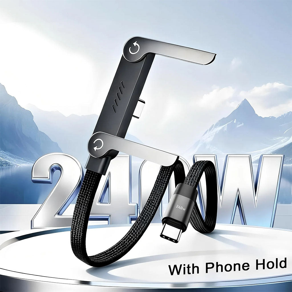 كابل شحن USB-C فائق السرعة 240 واط مع حامل هاتف مدمج وموصل 90 درجة - Câble USB-C 240W Ultra Rapide avec Support Téléphone Intégré & Connecteur 90°
