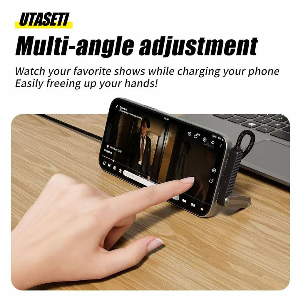 كابل شحن USB-C فائق السرعة 240 واط مع حامل هاتف مدمج وموصل 90 درجة - Câble USB-C 240W Ultra Rapide avec Support Téléphone Intégré & Connecteur 90°