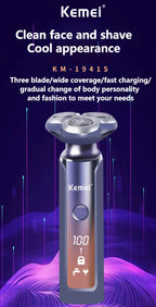 Kemei ماكينة حلاقة كهربائية للجسم للرجال، مقاومة للماء، شاشة LCD، نظام عائم ثلاثي الأبعاد، KM-1941s - Kemei Rasoir Électrique Corps Homme, Étanche, Écran LCD, Système Flottant 3D, KM-1941s