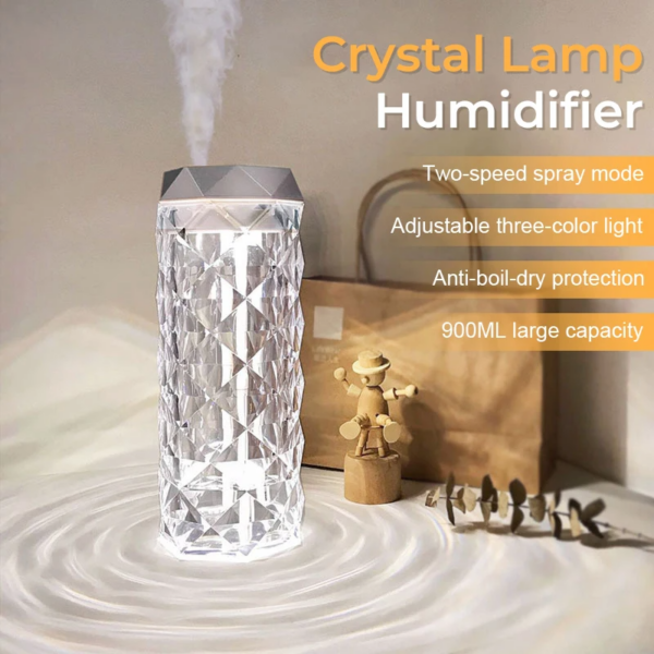 مصباح كريستال مرطب جو وموزع عطر USB 900 مل - Lampe Cristal Humidificateur & Diffuseur d'Arôme USB 900ml