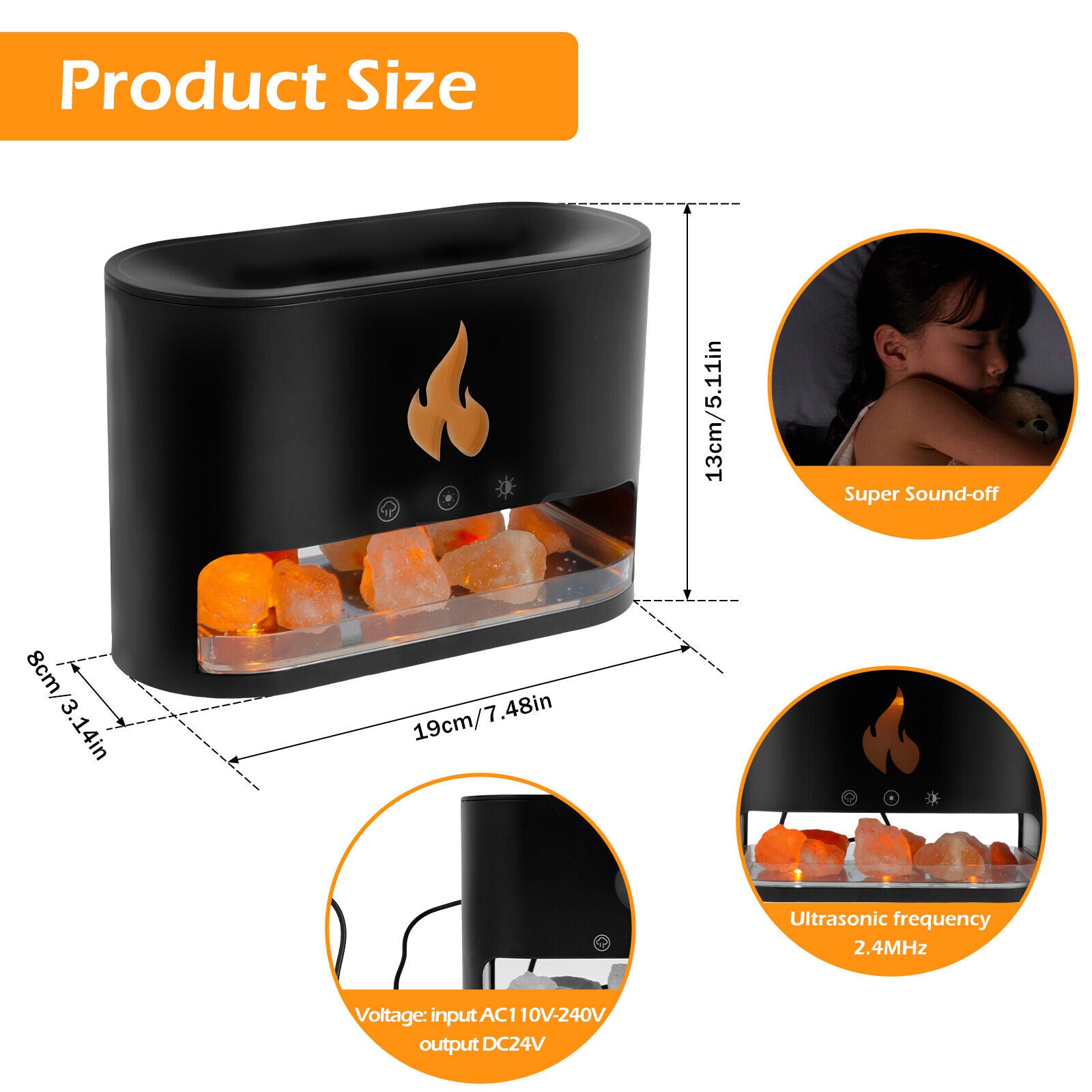 Diffuseur d'huiles essentielles flamme avec des roches de sel de cristal 250ML - موزع روائح الزيوت العطرية باللهب مع صخور الملح الكريستالي 250 مل