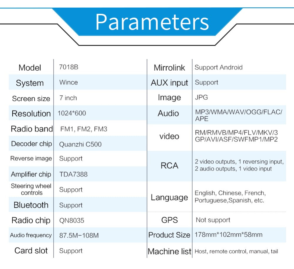 مشغل DVD للسيارة بشاشة لمس 7 بوصة بلوتوث USB AUX SD - Quickdz Shop - Autoradio DVD MP5 Tactile 7" Bluetooth USB AUX SD - Quickdz Shop