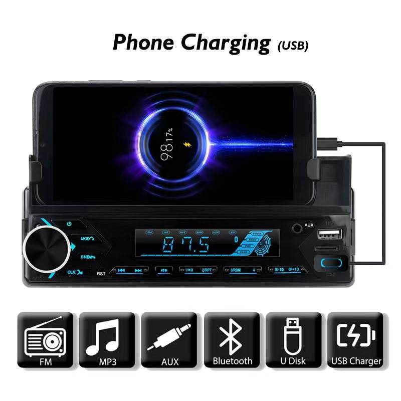 راديو سيارة STC بلوتوث 1 DIN FM USB SD AUX-in مع حامل هاتف وشحن سريع MP3-7509 - Autoradio STC Bluetooth 1 DIN FM USB SD AUX-in avec Support Téléphone & Charge Rapide MP3-7509