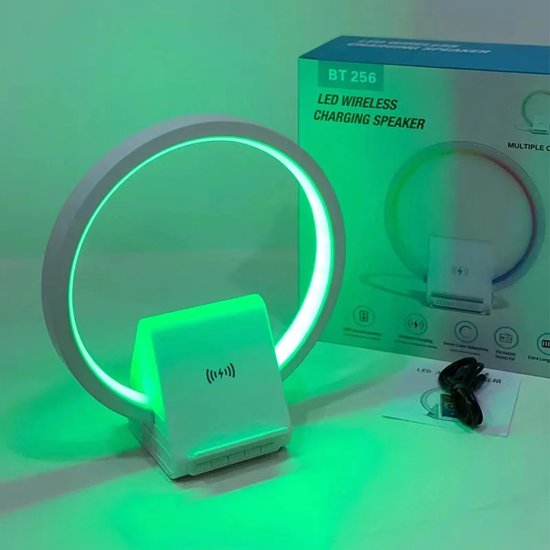 Lampe de chevet avec chargeur sans fil, haut-parleurs Bluetooth rechargeables support de charge rapide, 15W BT-256