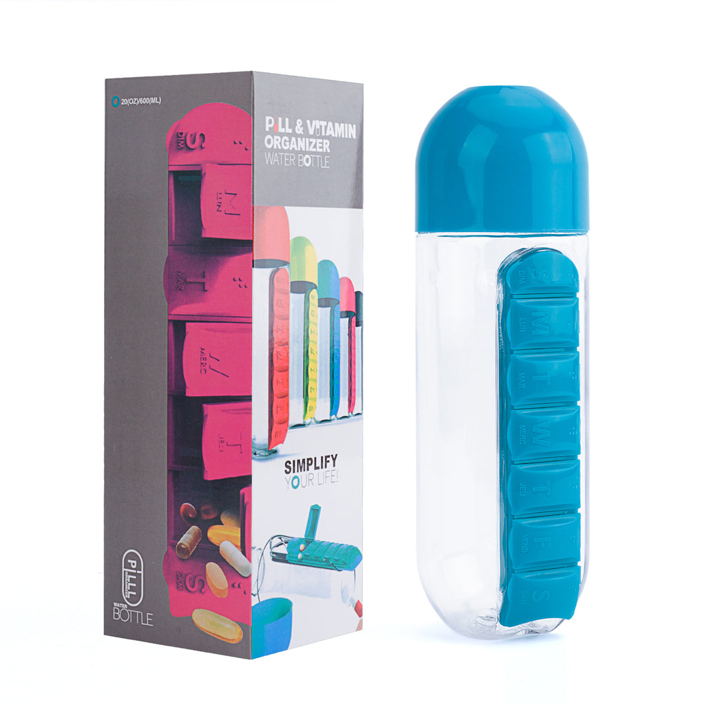 منظم أدوية وزجاجة ماء محمولة 600 مل - Organisateur de Médicaments & Bouteille d'Eau Portable 600ML