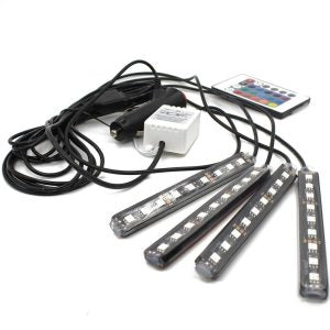 طقم إضاءة LED RGB داخلية للسيارة - 4 شرائط، 48 لمبة - Kit de Bandes Lumineuses LED RGB pour Intérieur de Voiture - 4 Bandes, 48 LED