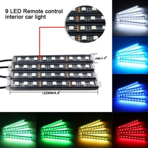 طقم إضاءة LED RGB داخلية للسيارة - 4 شرائط، 48 لمبة - Kit de Bandes Lumineuses LED RGB pour Intérieur de Voiture - 4 Bandes, 48 LED
