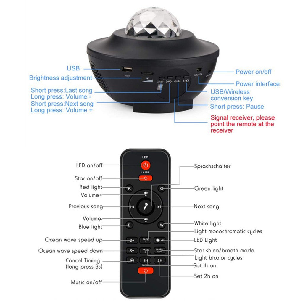 جهاز عرض النجوم المجرة 3D ليزر بلوتوث + مكبر صوت USB - Projecteur Galaxie Étoiles 3D Laser Bluetooth + Haut-parleur USB