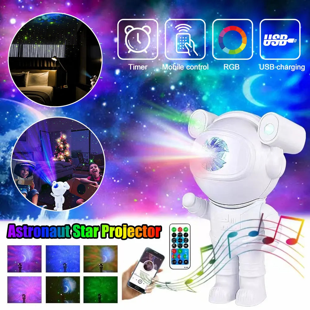 مصباح إسقاط نجوم رائد فضاء بلوتوث مع ريموت - Projecteur Galaxie Astronaute Bluetooth avec Télécommande