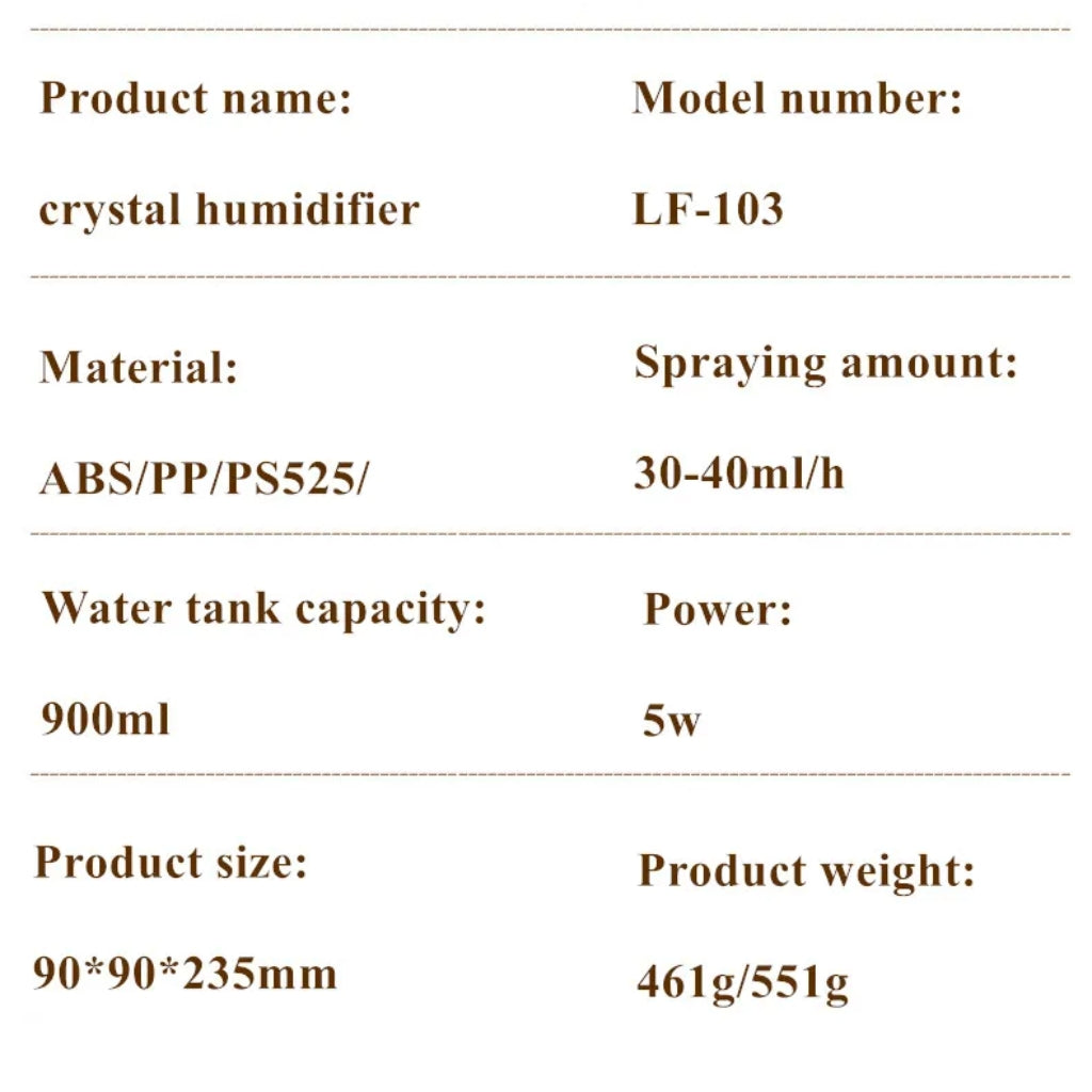 مصباح كريستال مرطب جو وموزع عطر USB 900 مل - Lampe Cristal Humidificateur & Diffuseur d'Arôme USB 900ml