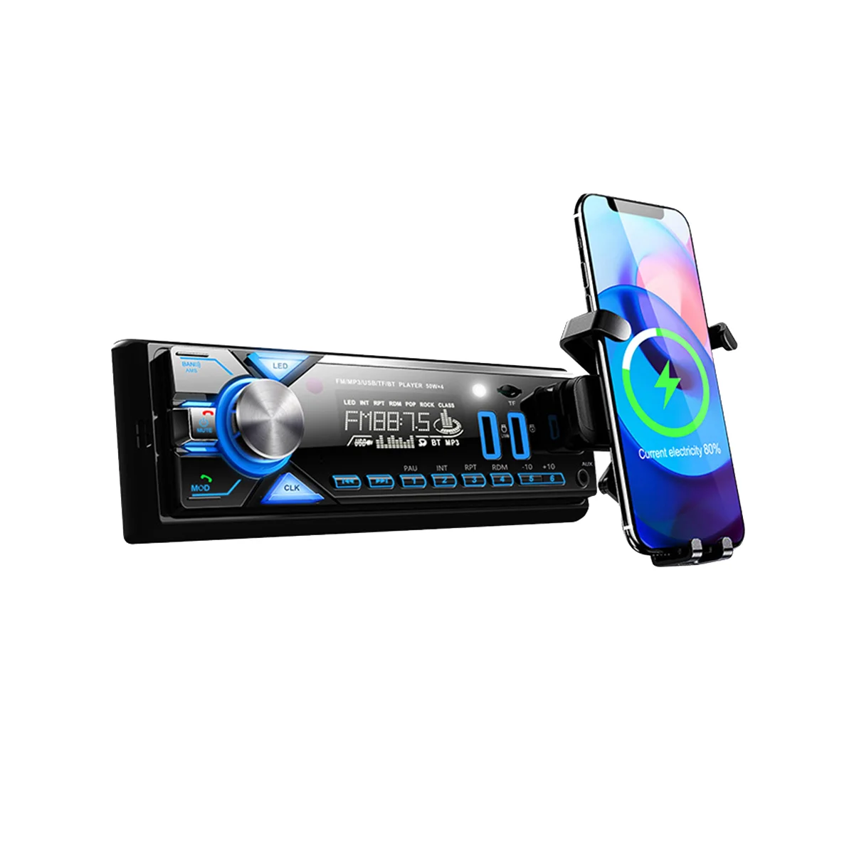 راديو سيارة 1DIN بلوتوث مع حامل هاتف مدمج FM/SD/TF/2USB 12V - Autoradio 1DIN Bluetooth avec Support Téléphone Intégré FM/SD/TF/2USB 12V