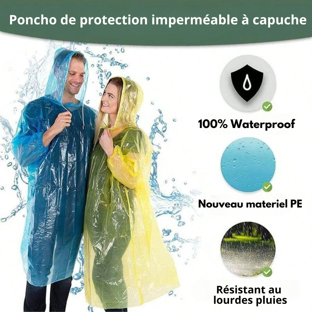 Poncho à capuche Transparent imperméable Pour Adulte protection d’urgence