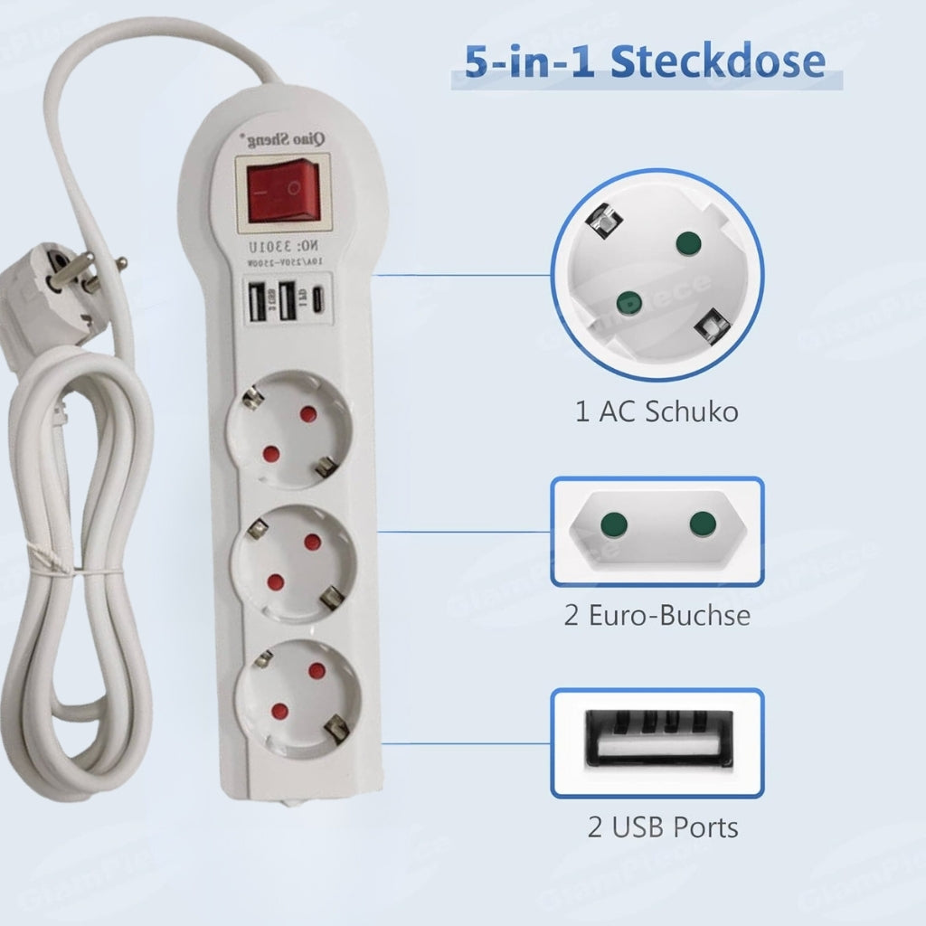 Multiprise 3 prises et Type C avec 2 USB 2 m Blanc 3301U