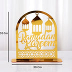 Ornements en acrylique Ramadan Kareem, lanterne étoile de lune dorée, décorations pour la maison زينة رمضان كريم أكريليك، فانوس نجمة القمر الذهبي
