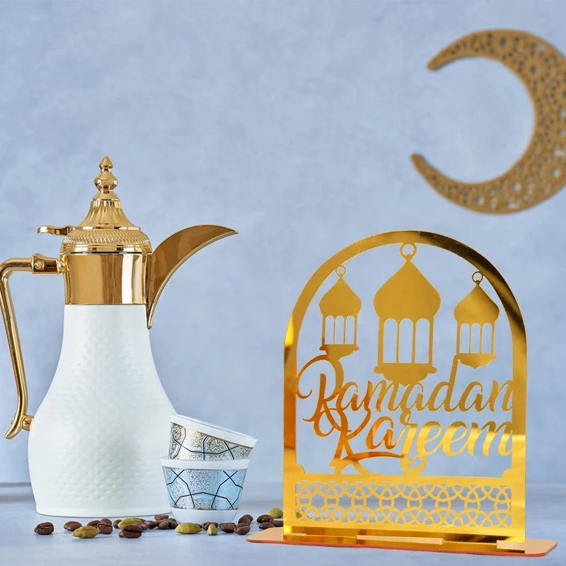 Ornements en acrylique Ramadan Kareem, lanterne étoile de lune dorée, décorations pour la maison زينة رمضان كريم أكريليك، فانوس نجمة القمر الذهبي