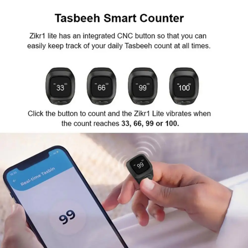 خاتم التسبيح الذكي Zikr1 IQIBLA - عداد إلكتروني بلوتوث - Bague de Tasbih Intelligente Zikr1 IQIBLA - Compteur Électronique Bluetooth