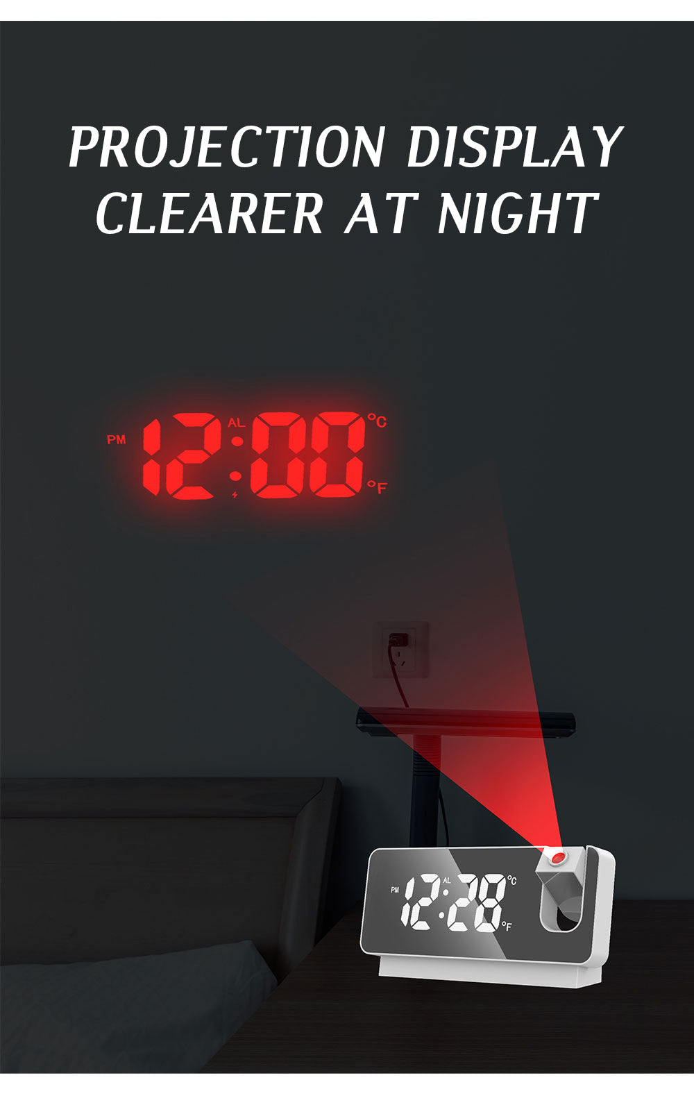 ساعة منبه رقمية LED ذكية مع جهاز عرض 180° ودرجة حرارة USB - Réveil Numérique LED Intelligent avec Projecteur 180° Température USB