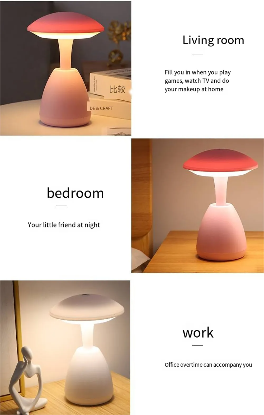 مصباح LED لاسلكي يعمل باللمس، قابل للتعديل، مع شاحن USB - Veilleuse LED Tactile Sans Fil, Intensité Réglable, Chargeur USB