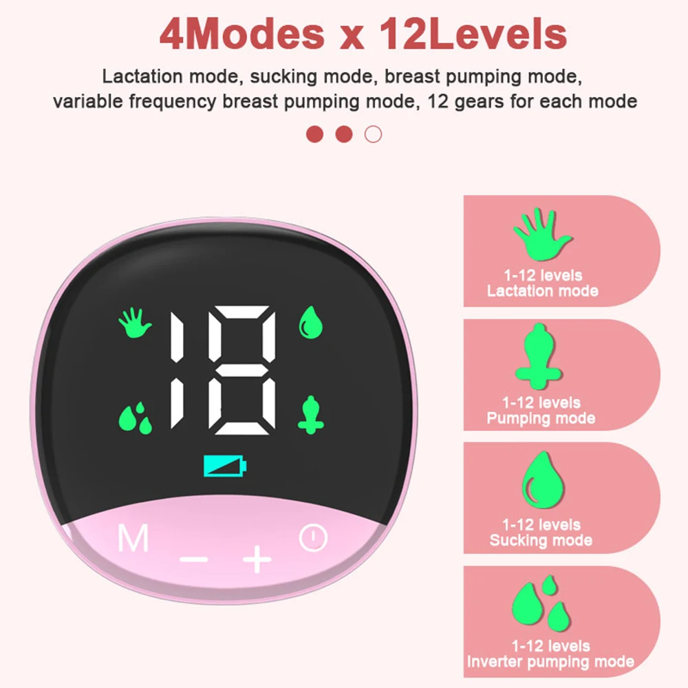 Tire-lait Électrique Intégré Mains Libres pour Allaitement, 4 Modes et 12 Réglables, Faible Bruit MY-374