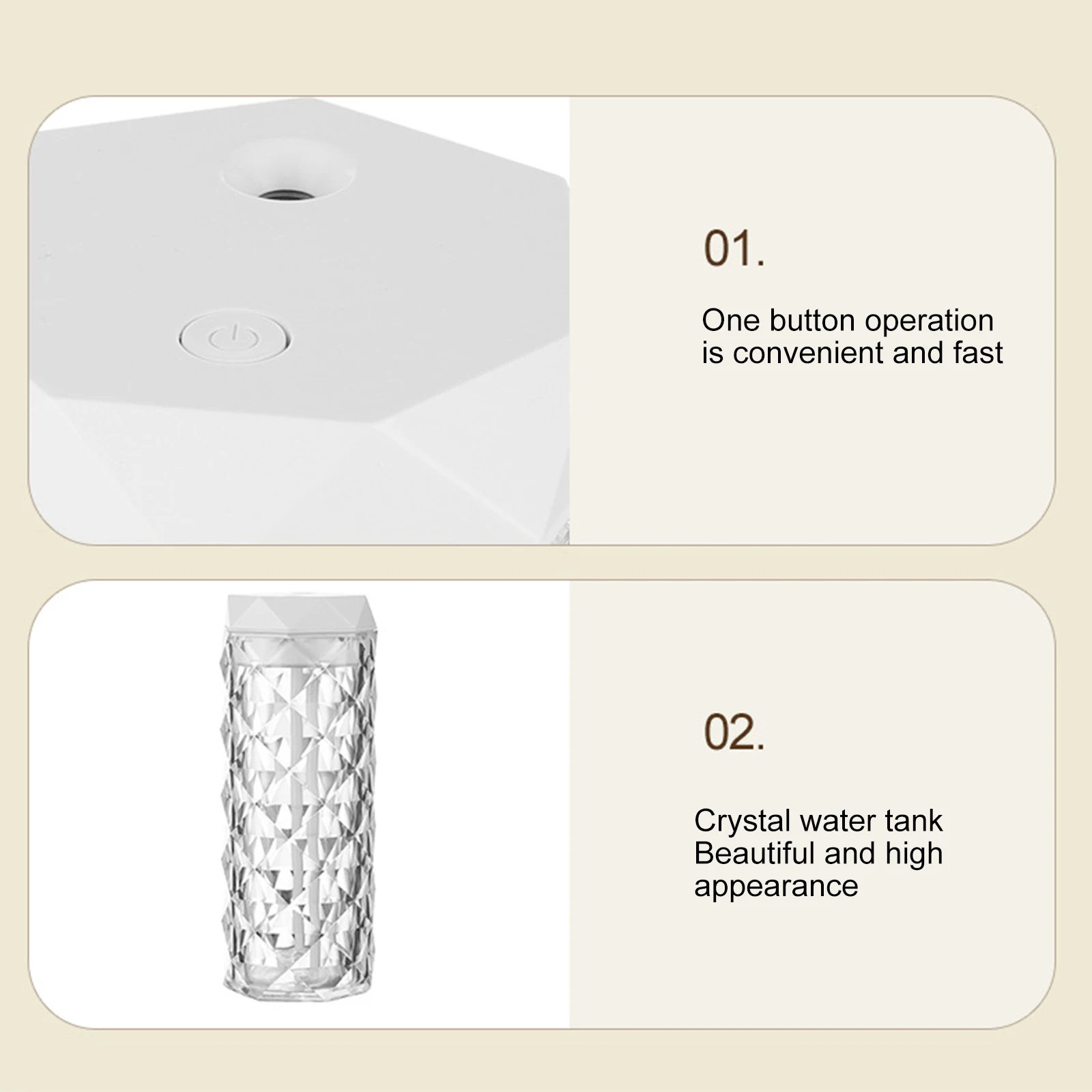 مصباح كريستال مرطب جو وموزع عطر USB 900 مل - Lampe Cristal Humidificateur & Diffuseur d'Arôme USB 900ml