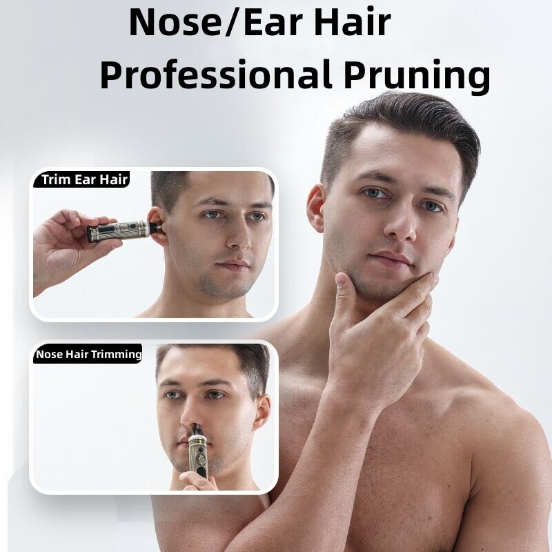 مجموعة ماكينة حلاقة كهربائية للرجال، ماكينة تشذيب اللحية والأنف، شحن USB، شاشة LCD - Rasoir Électrique Homme Multifonction, Tondeuse Barbe Nez USB, Écran LCD