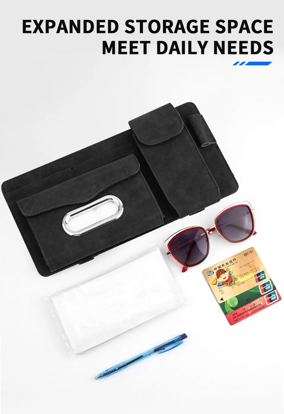 منظم حاجب شمس السيارة متعدد الوظائف من Quickdz Shop - Organisateur Pare-Soleil Voiture Universel Quickdz Shop avec Étui à Lunettes