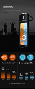 طقم ترمس حراري 500 مل مع 3 أكواب ستانلس ستيل - Ensemble Thermos 500ml avec 3 Tasses Thermiques en Acier Inoxydable