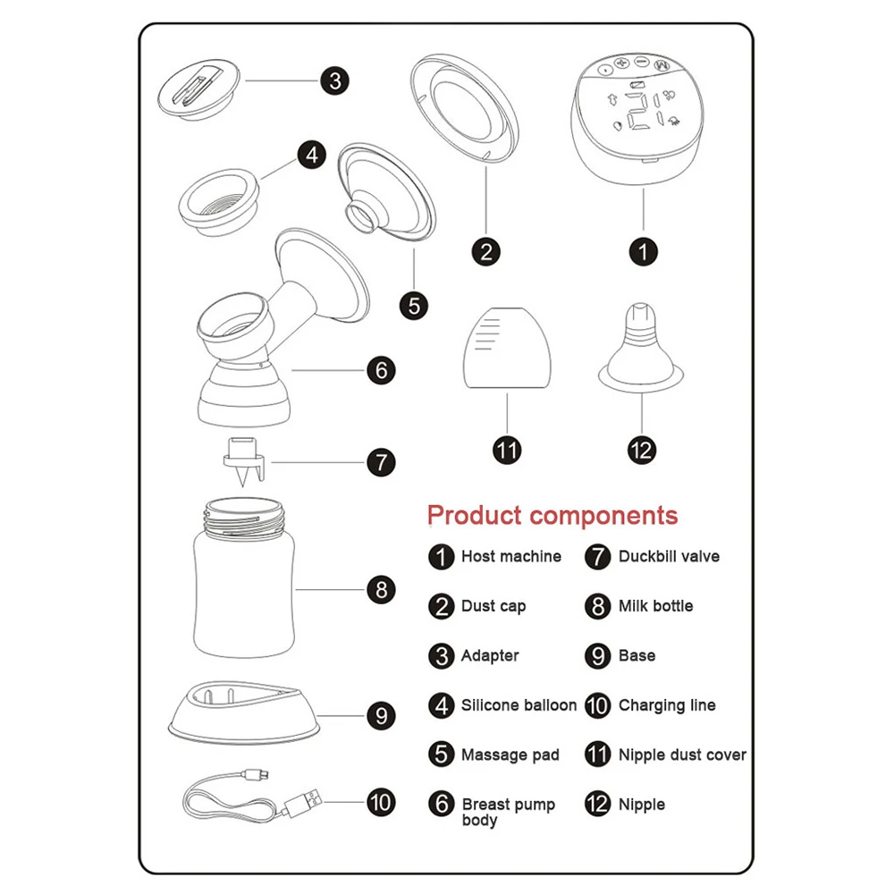 Tire-lait Électrique Intégré Mains Libres pour Allaitement, 4 Modes et 12 Réglables, Faible Bruit MY-374