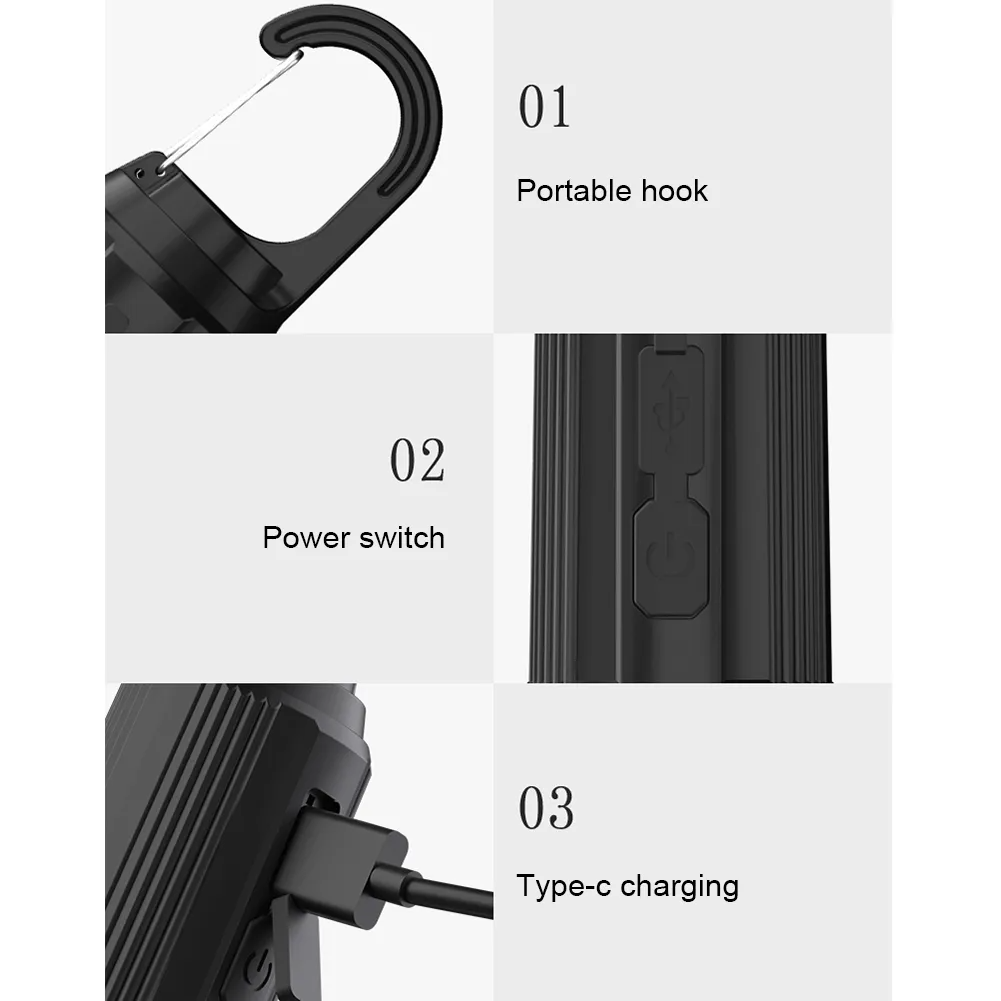 مصباح تخييم LED محمول Quickdz Shop، قابل لإعادة الشحن، مقاوم للماء، 3 أوضاع إضاءة T01 - Lampe de Camping LED Portable Quickdz Shop Rechargeable Étanche 3 Modes T01