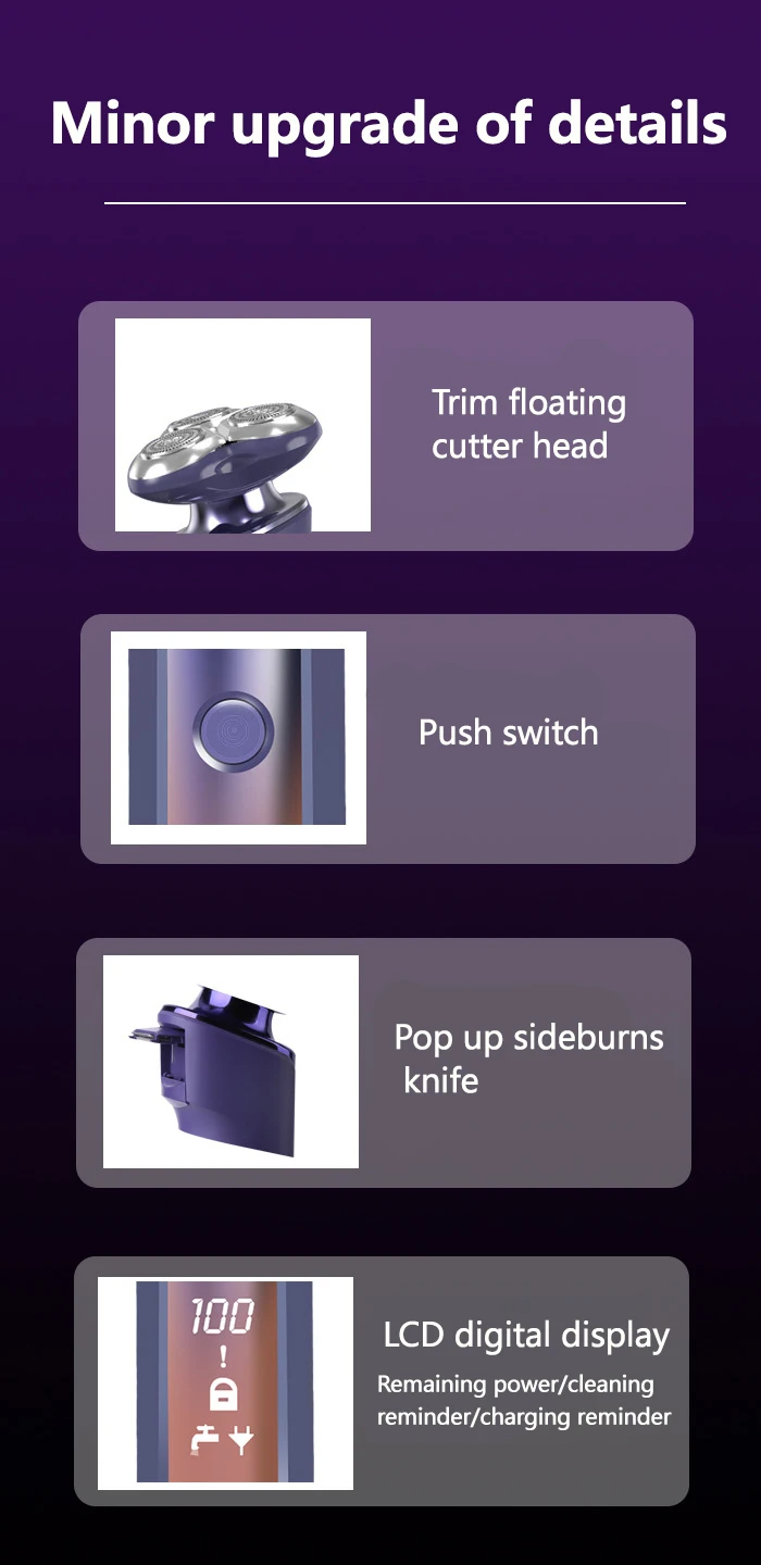 Kemei ماكينة حلاقة كهربائية للجسم للرجال، مقاومة للماء، شاشة LCD، نظام عائم ثلاثي الأبعاد، KM-1941s - Kemei Rasoir Électrique Corps Homme, Étanche, Écran LCD, Système Flottant 3D, KM-1941s