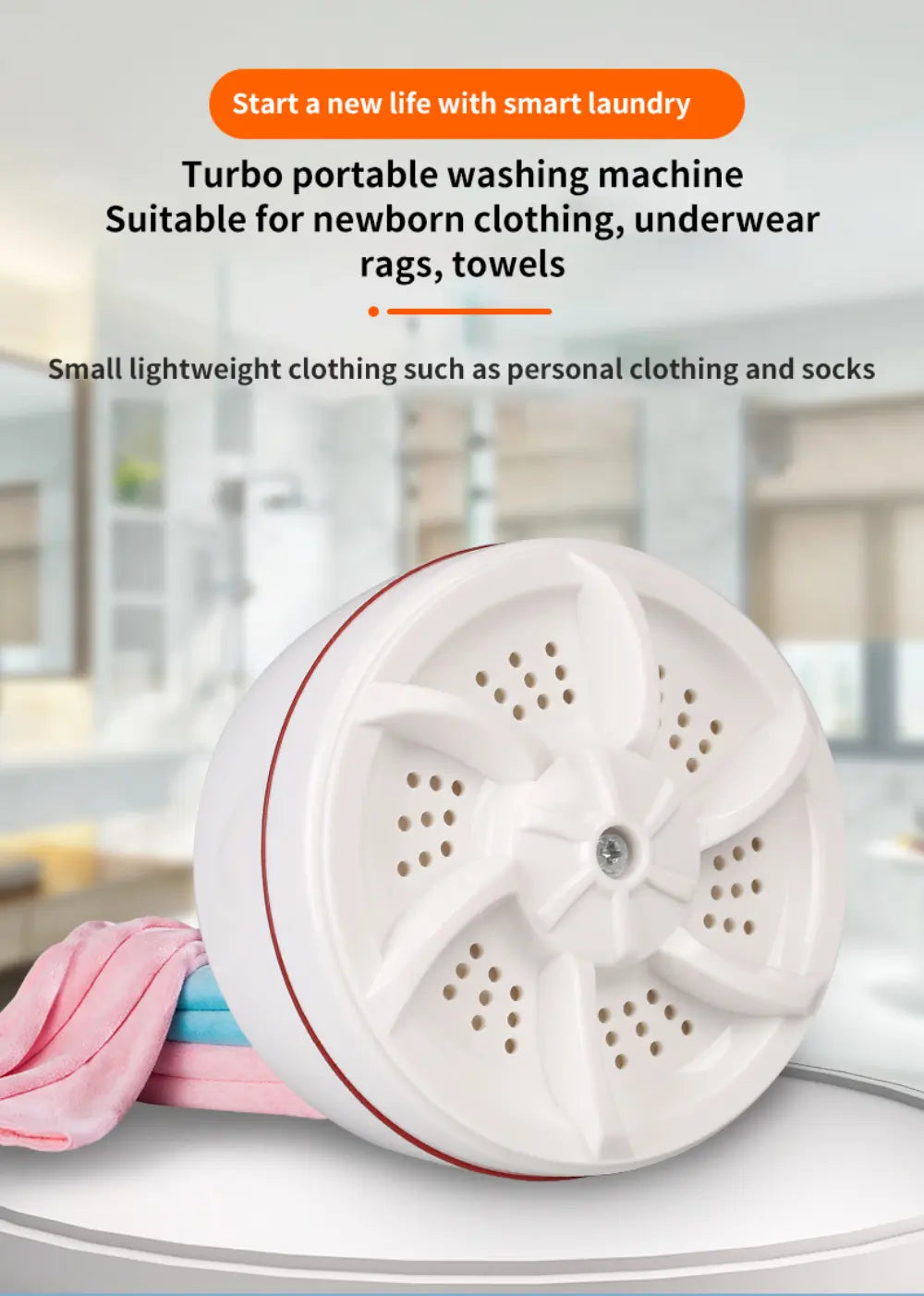 غسالة توربو صغيرة محمولة بالموجات فوق الصوتية USB - Quickdz Shop - Mini Machine à Laver Portable Ultrasons USB 2-en-1 - Quickdz Shop