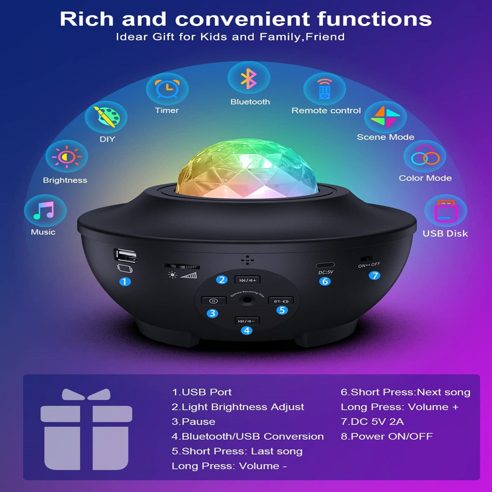 جهاز عرض النجوم المجرة 3D ليزر بلوتوث + مكبر صوت USB - Projecteur Galaxie Étoiles 3D Laser Bluetooth + Haut-parleur USB
