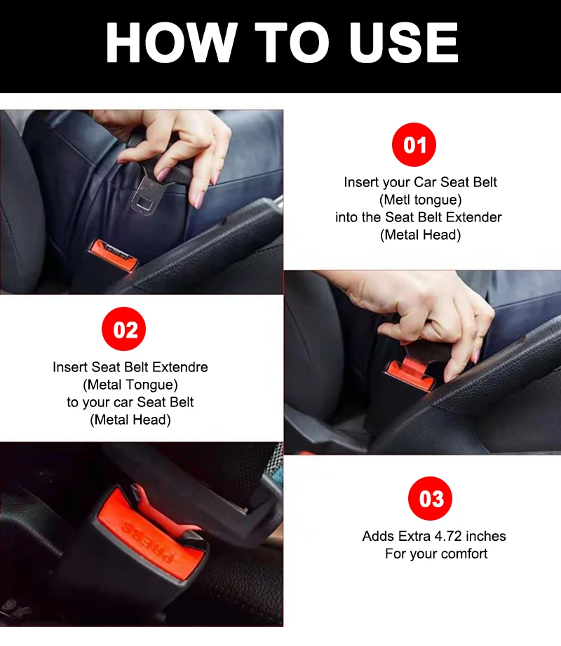 مُطيل حزام أمان سيارة (2 قطعة) مضاد للصفير - 2Pcs Rallonge de Ceinture de Sécurité Voiture Anti-Bip