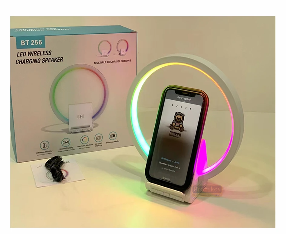 Lampe de chevet avec chargeur sans fil, haut-parleurs Bluetooth rechargeables support de charge rapide, 15W BT-256