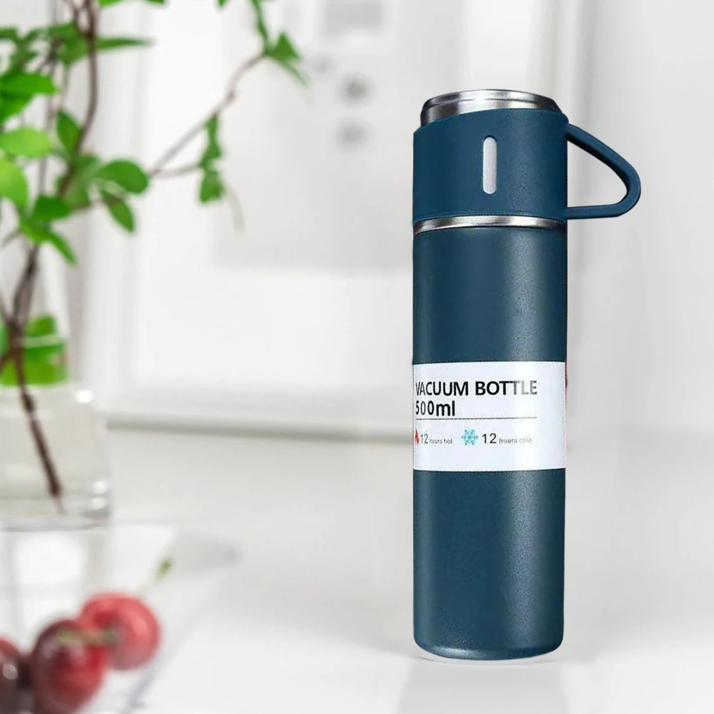 طقم ترمس حراري 500 مل مع 3 أكواب ستانلس ستيل - Ensemble Thermos 500ml avec 3 Tasses Thermiques en Acier Inoxydable