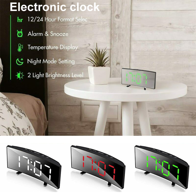 ساعة منبه رقمية LED عصرية DT-6507 - شاشة مرآة منحنية - Horloge Réveil Numérique LED DT-6507 - Écran Miroir Incurvé
