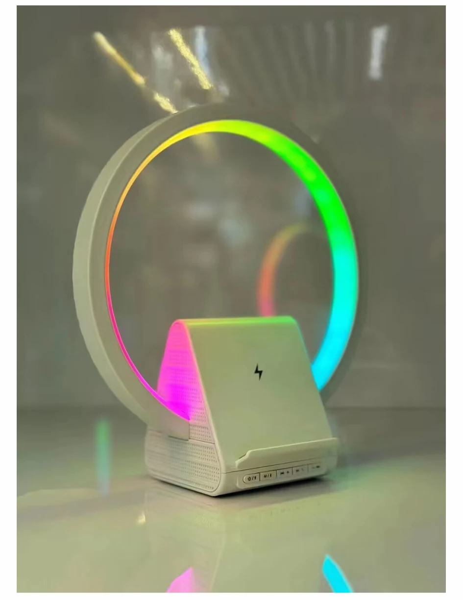 Lampe de chevet avec chargeur sans fil, haut-parleurs Bluetooth rechargeables support de charge rapide, 15W BT-256