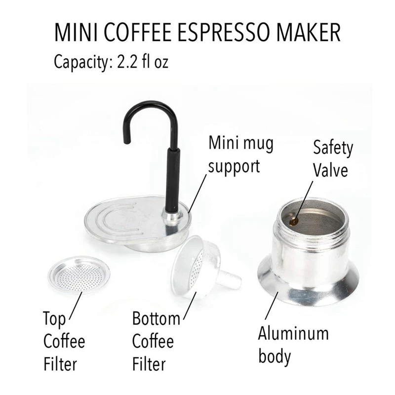 Cafetière Italienne Moka à Tube en Alliage d'Aluminium 50ml - ماكينة صنع قهوة الموكا الإيطالية بأنبوب من سبائك الألومنيوم