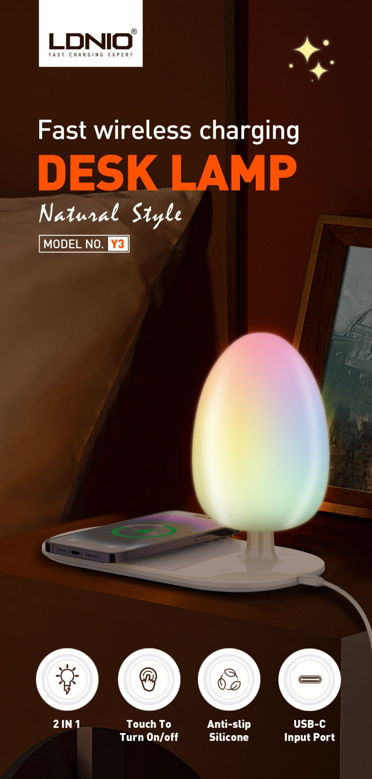 شاحن لاسلكي LDNIO Y3 مع مصباح ليلي 15W - Chargeur Sans Fil LDNIO Y3 avec Veilleuse 15W