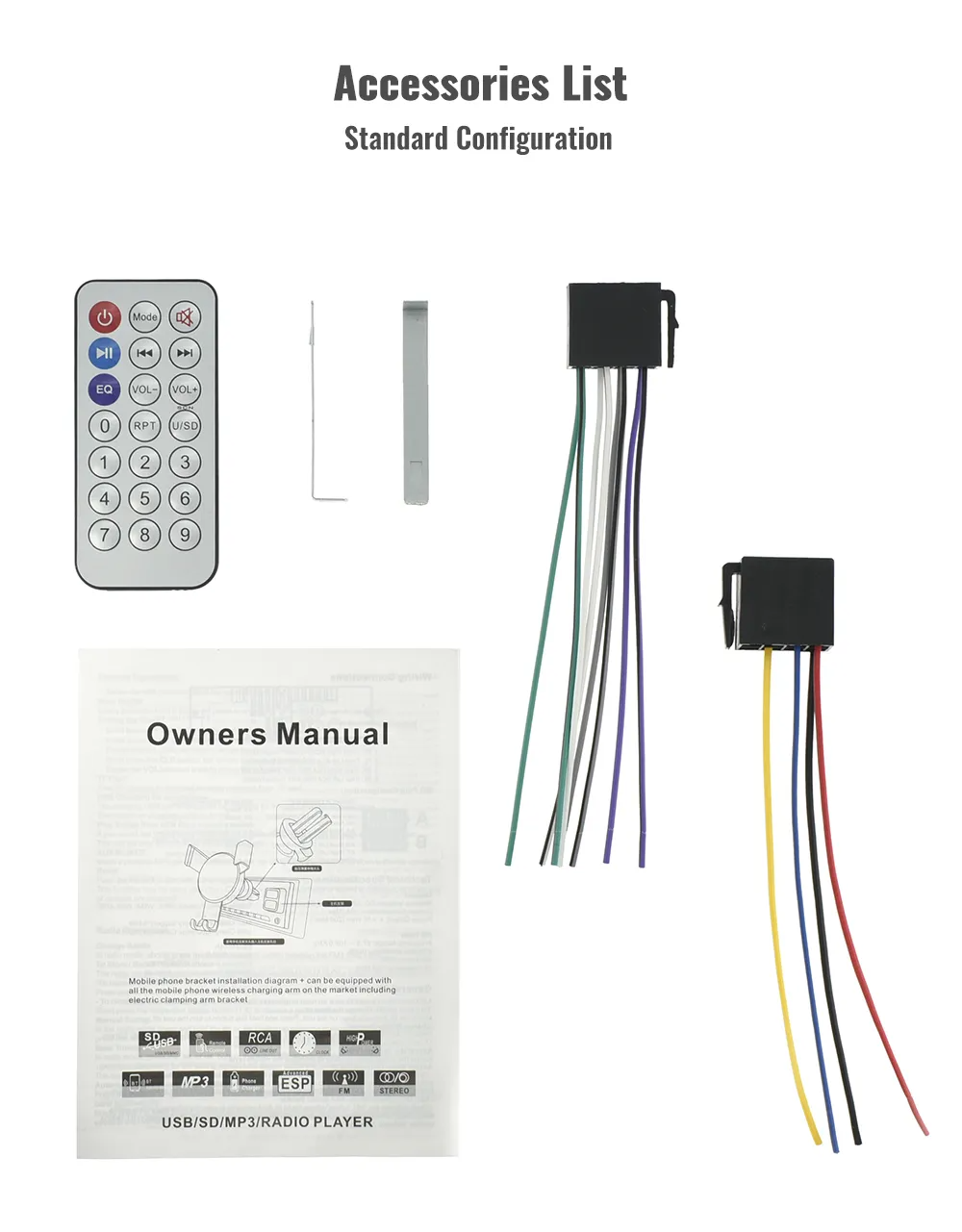 راديو سيارة 1DIN بلوتوث مع حامل هاتف مدمج FM/SD/TF/2USB 12V - Autoradio 1DIN Bluetooth avec Support Téléphone Intégré FM/SD/TF/2USB 12V