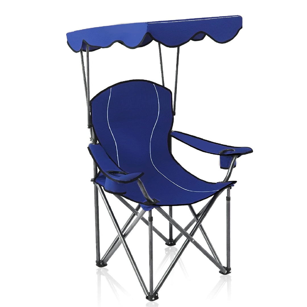 كرسي استرخاء قابل للطي مع حامل أكواب ومظلة شمسية - Chaise Longue Pliable avec Porte-Gobelet et Ombrelle Intégrée