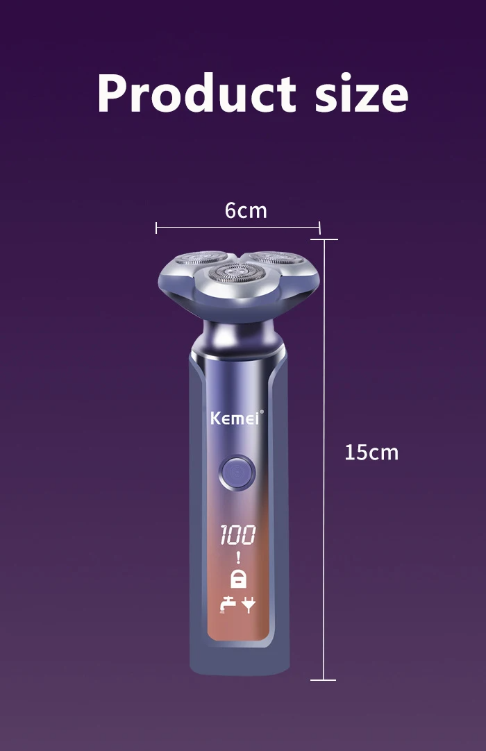 Kemei ماكينة حلاقة كهربائية للجسم للرجال، مقاومة للماء، شاشة LCD، نظام عائم ثلاثي الأبعاد، KM-1941s - Kemei Rasoir Électrique Corps Homme, Étanche, Écran LCD, Système Flottant 3D, KM-1941s