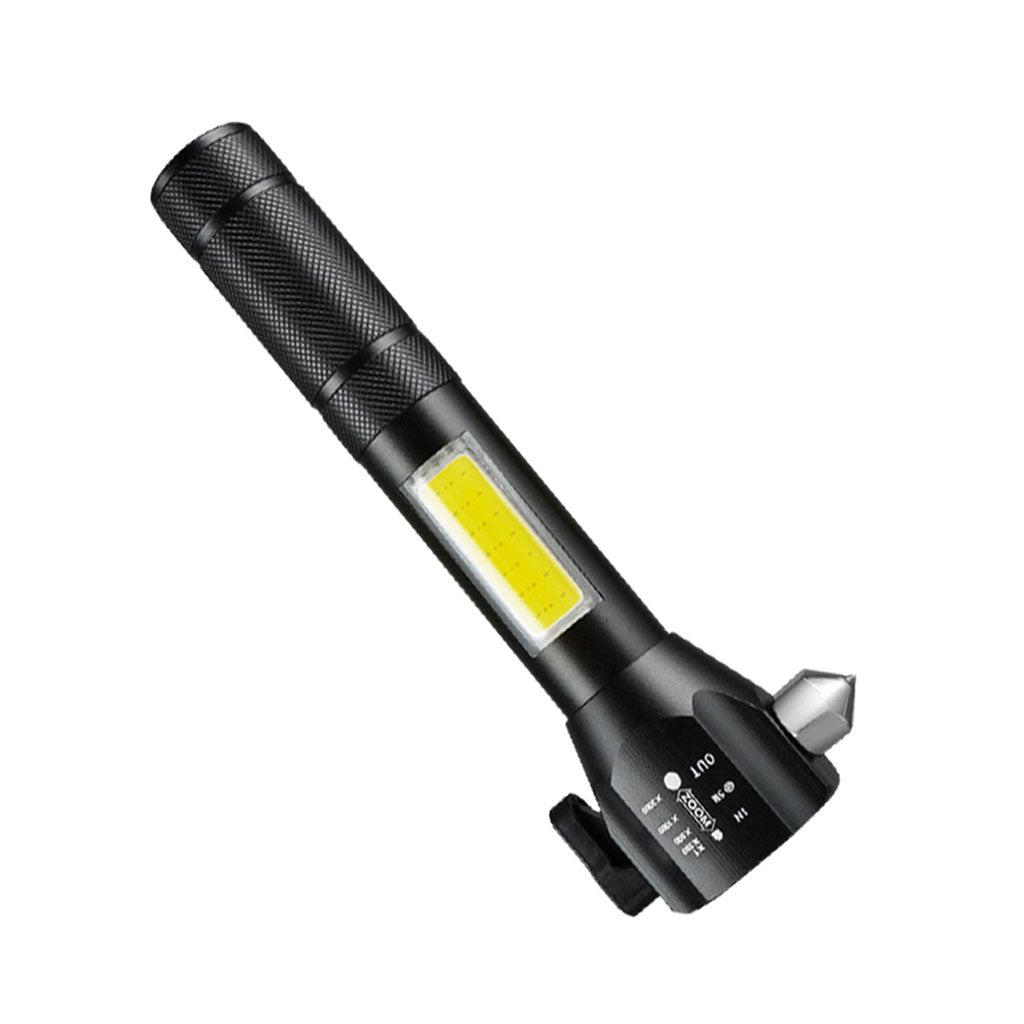 مصباح يدوي LED قابل لإعادة الشحن مع قاطع زجاج مدمج - 300 لومن - Lampe de poche LED rechargeable avec brise-vitre intégré - 300 Lumens